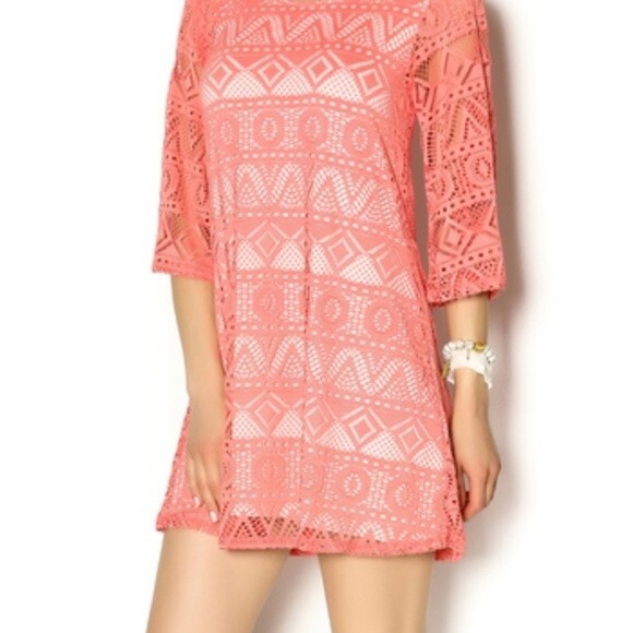 12PM by Mon Ami pink printed lace mini dress size large - Picture 3 of 7